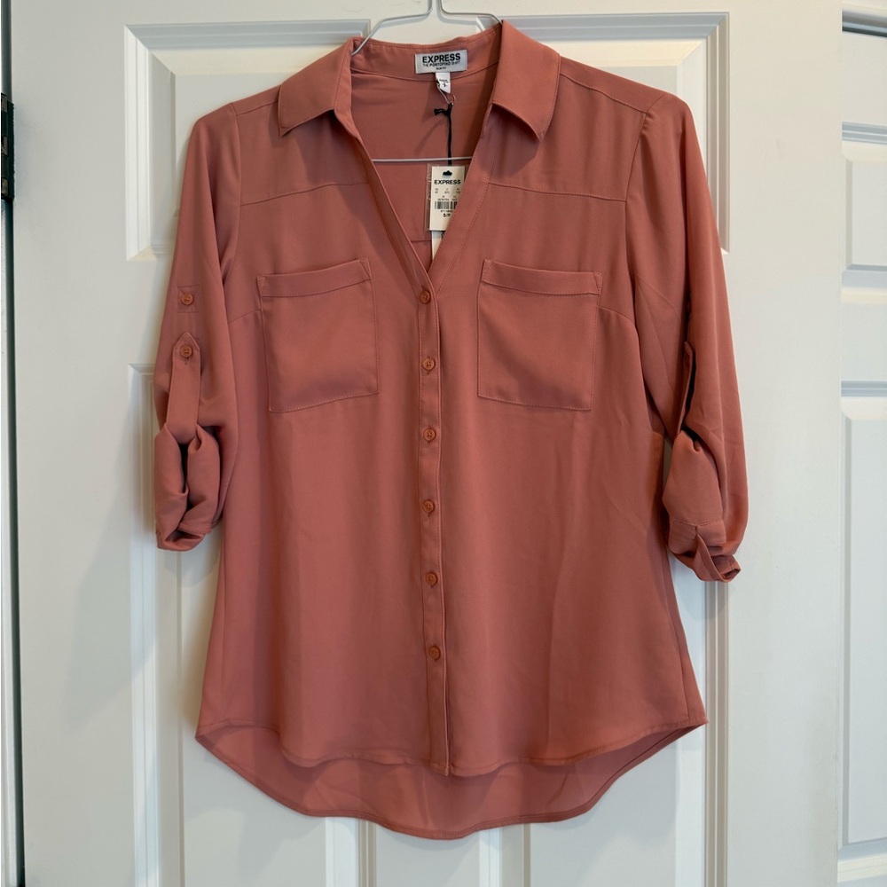 Express Women's Coral Button-Down Shirt